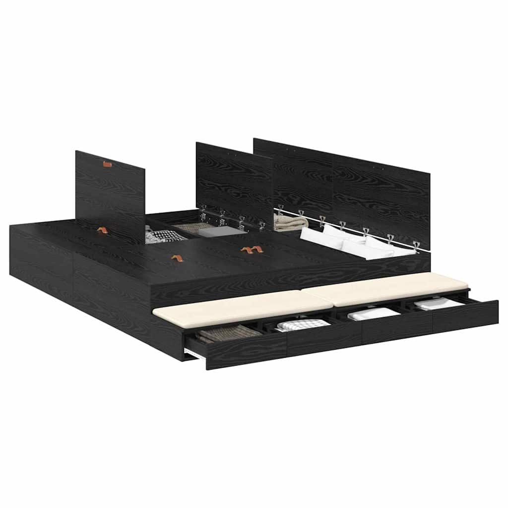 Storage Bed Frame with Drawer Black Oak 180 cm Engineered Wood