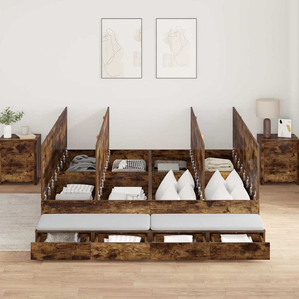 Storage Bed Frame with Drawer Smoked Oak 180 cm Engineered Wood