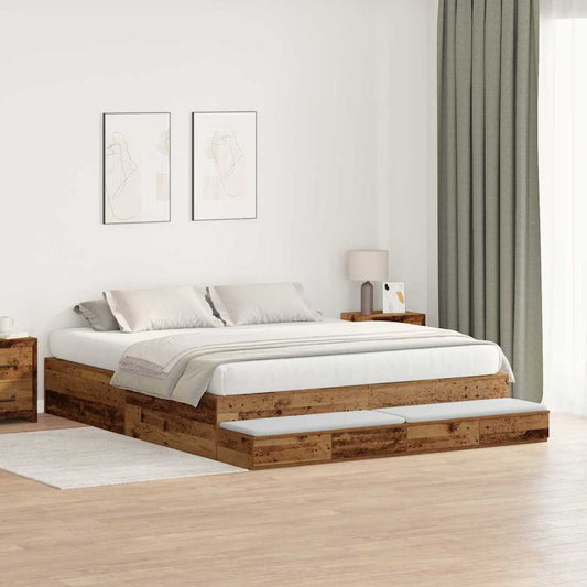Storage Bed Frame with Drawer Old Wood 180 cm Engineered Wood