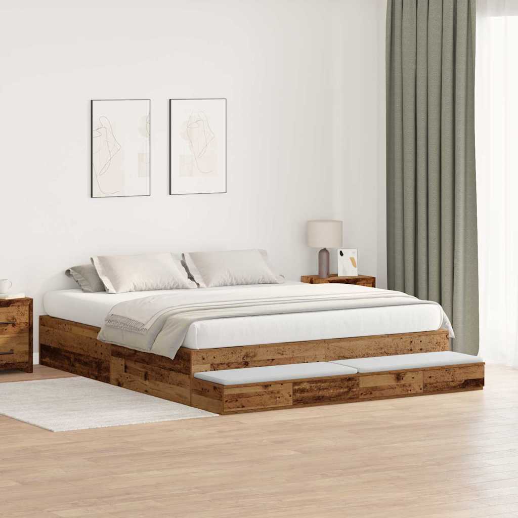 Storage Bed Frame with Drawer Old Wood 180 cm Engineered Wood