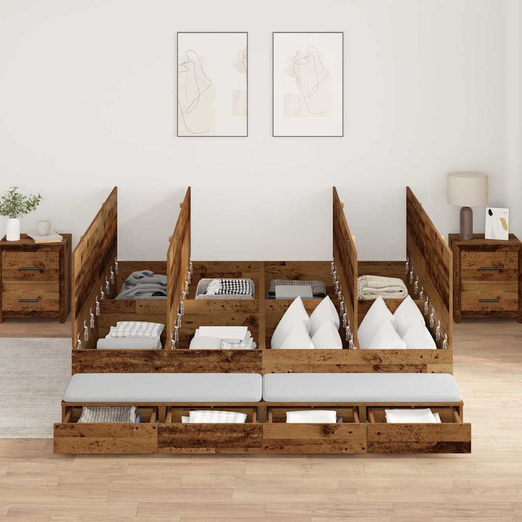Storage Bed Frame with Drawer Old Wood 180 cm Engineered Wood