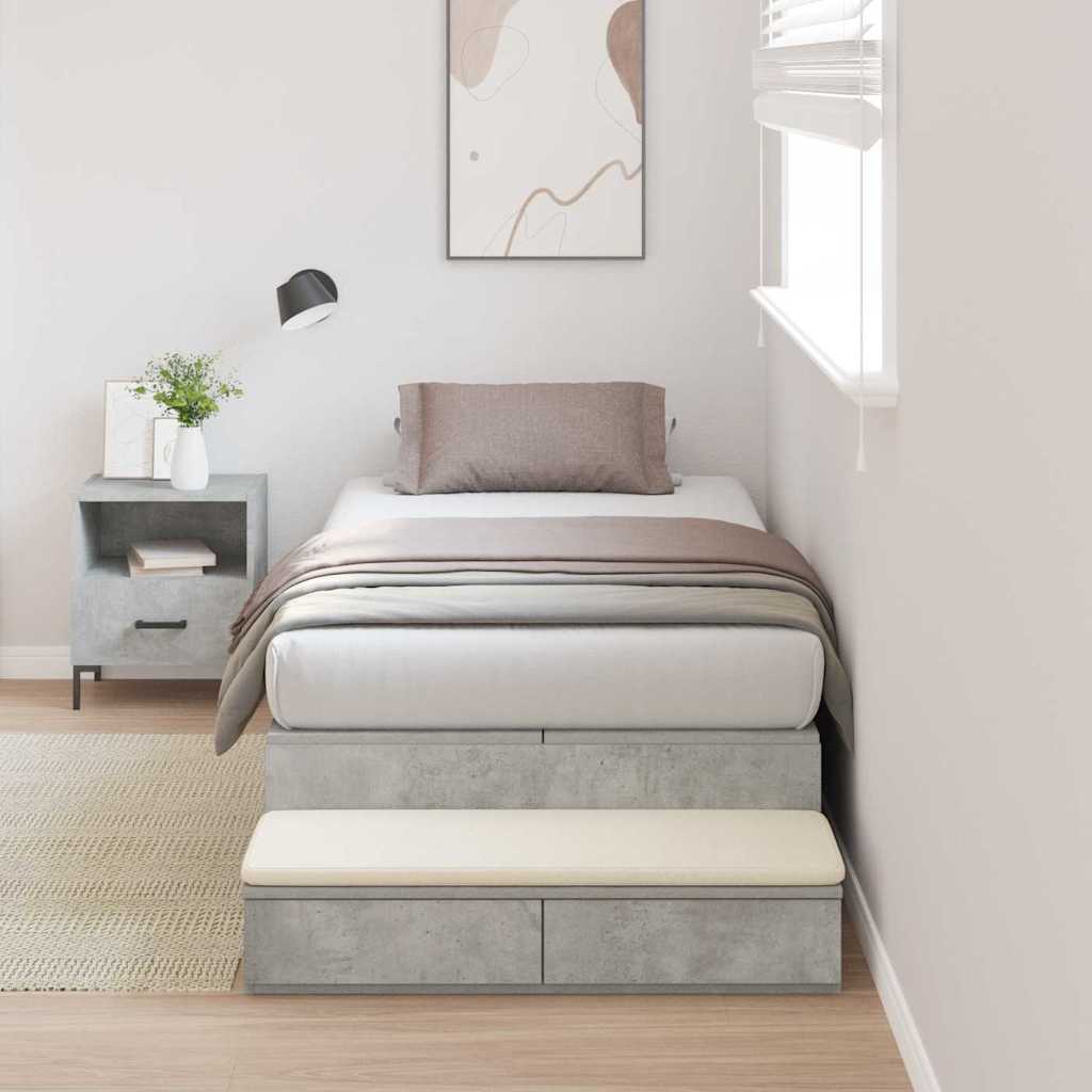 Storage Bed Frame Concrete Grey 90 cm Engineered Wood