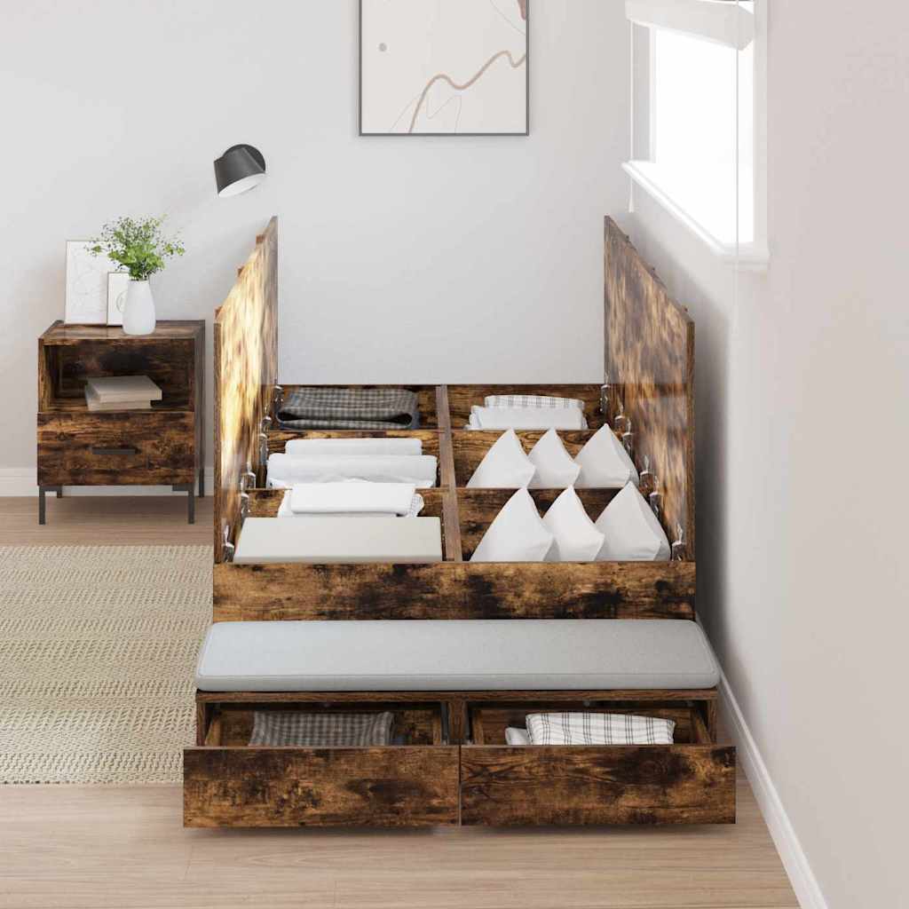 Storage Bed Frame with Drawer Smoked Oak 90 cm Engineered Wood