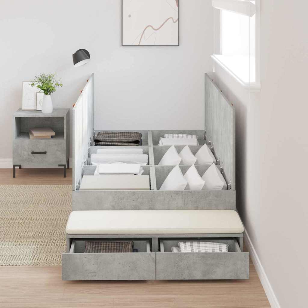 Storage Bed Frame Concrete Grey 75 cm Engineered Wood