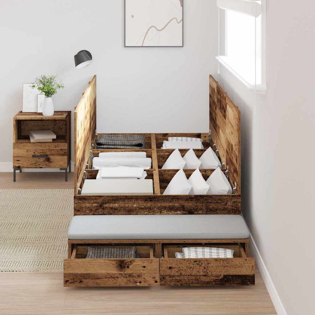Storage Bed Frame with Drawer Old Wood 75 cm Engineered Wood