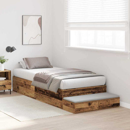 Storage Bed Frame with Drawer Old Wood 75 cm Engineered Wood