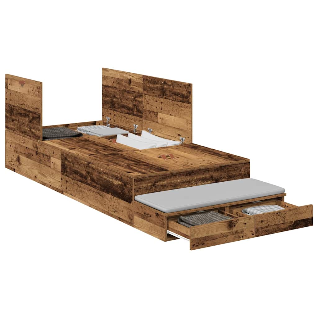Storage Bed Frame with Drawer Old Wood 75 cm Engineered Wood