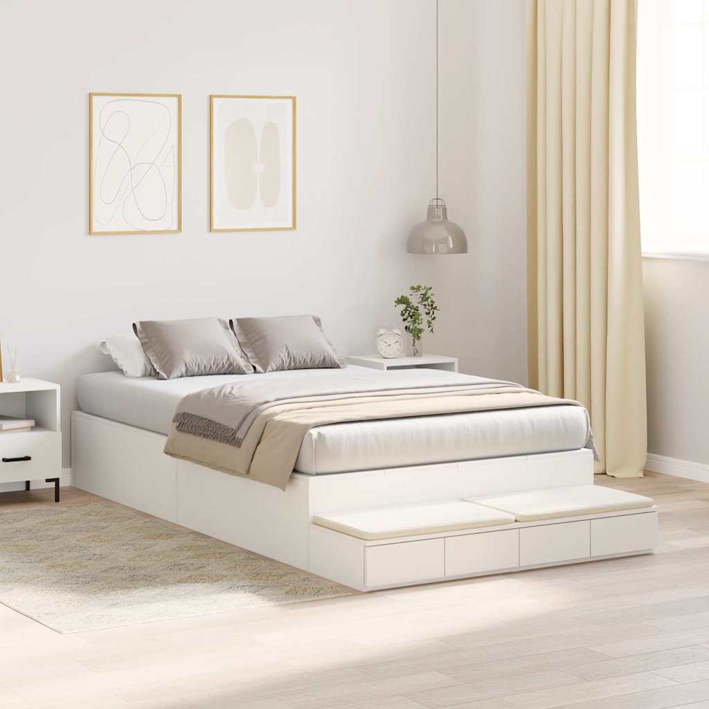 Storage Bed Frame with Drawer White 120 cm Engineered Wood