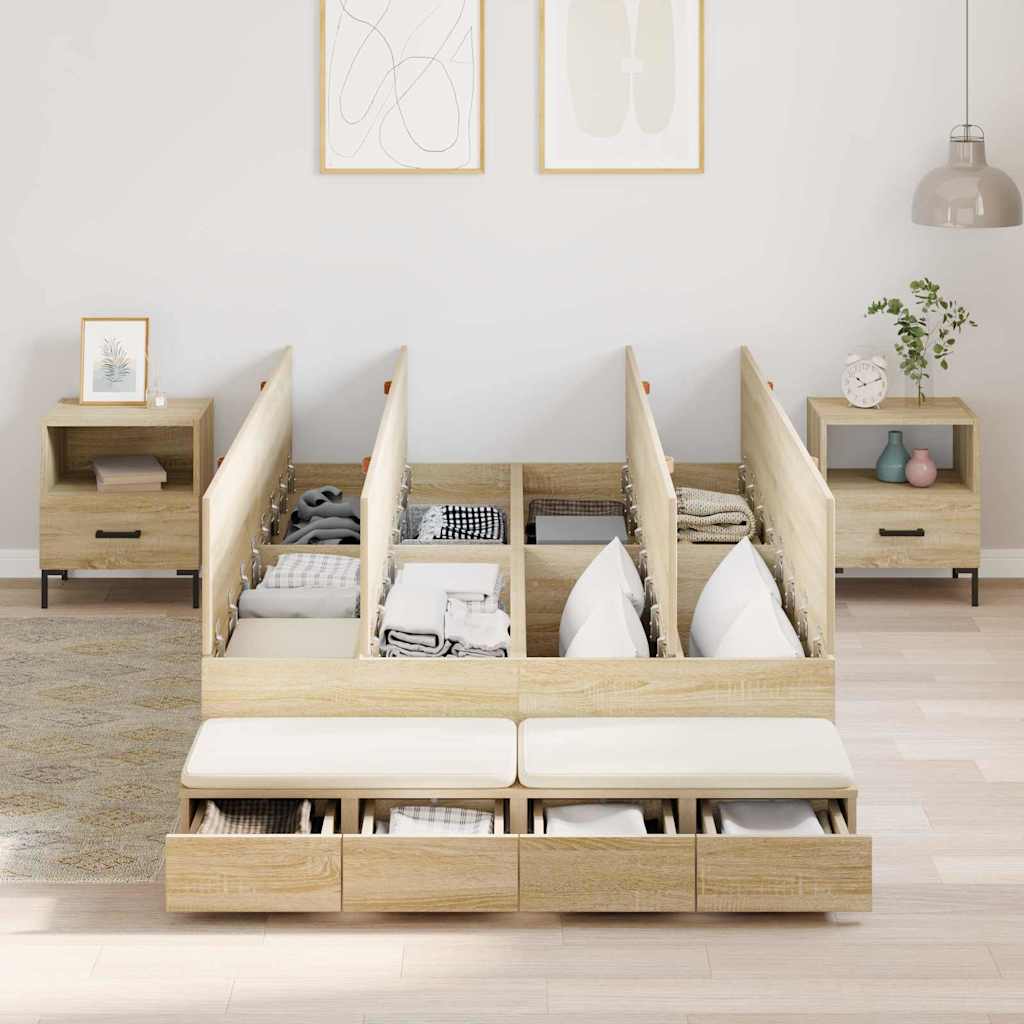 Storage Bed Frame with Drawer Sonoma Oak 120 cm Engineered Wood