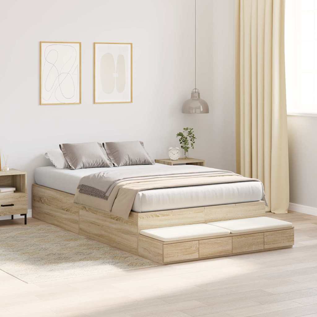 Storage Bed Frame with Drawer Sonoma Oak 120 cm Engineered Wood