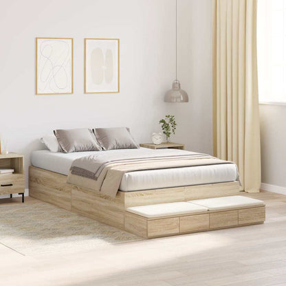 Storage Bed Frame with Drawer Sonoma Oak 120 cm Engineered Wood