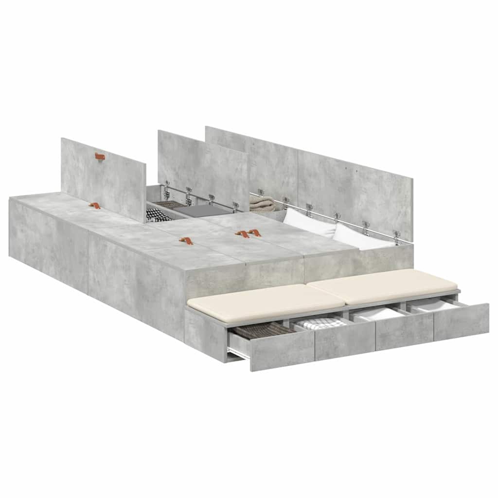 Storage Bed Frame Concrete Grey 120 cm Engineered Wood
