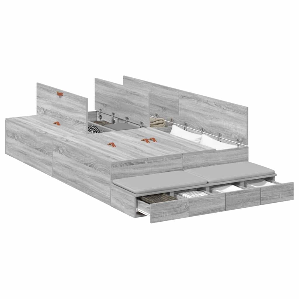 Storage Bed Frame Grey Sonoma 120 cm Engineered Wood