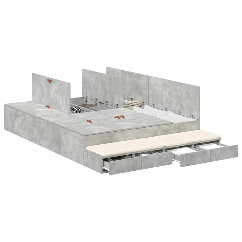 Storage Bed Frame Concrete Grey 140 cm Engineered Wood