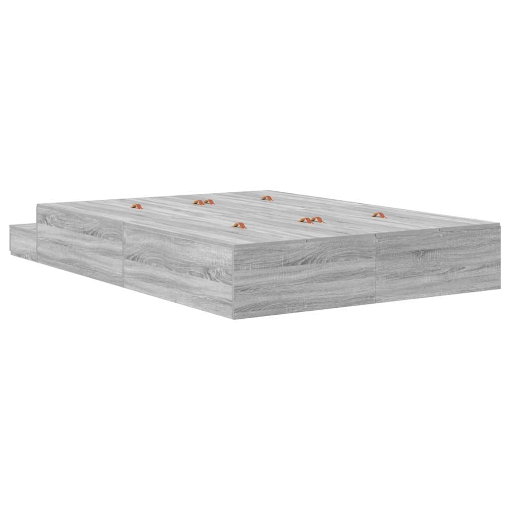 Storage Bed Frame Grey Sonoma 140 cm Engineered Wood