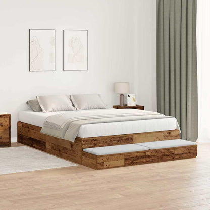 Storage Bed Frame with Drawer Old Wood 140 cm Engineered Wood