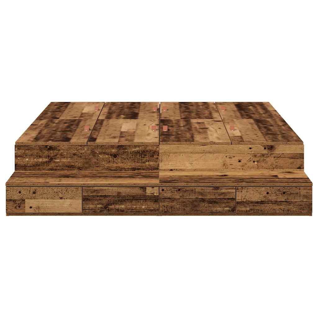 Storage Bed Frame with Drawer Old Wood 140 cm Engineered Wood