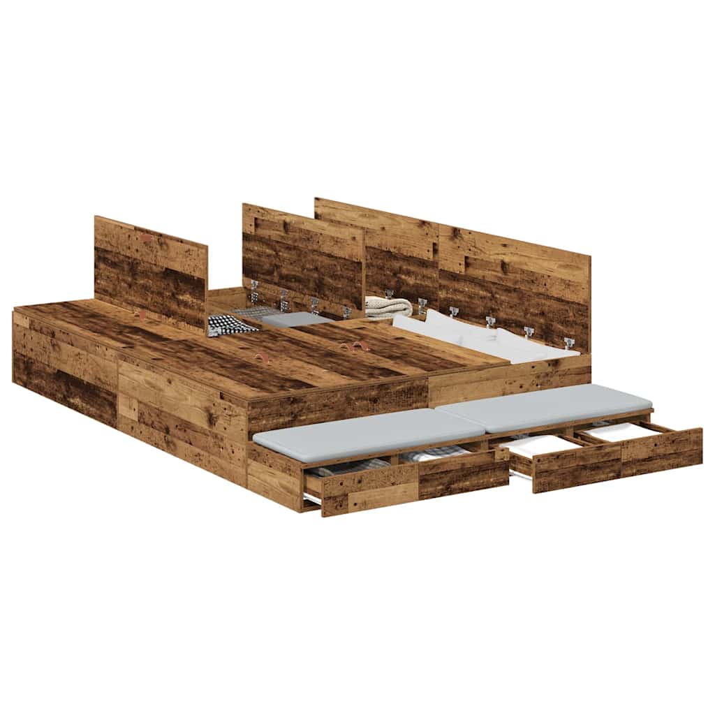 Storage Bed Frame with Drawer Old Wood 140 cm Engineered Wood