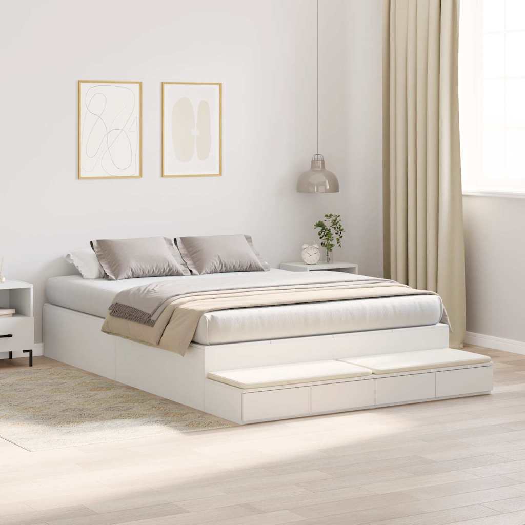 Storage Bed Frame with Drawer White 135 cm Engineered Wood