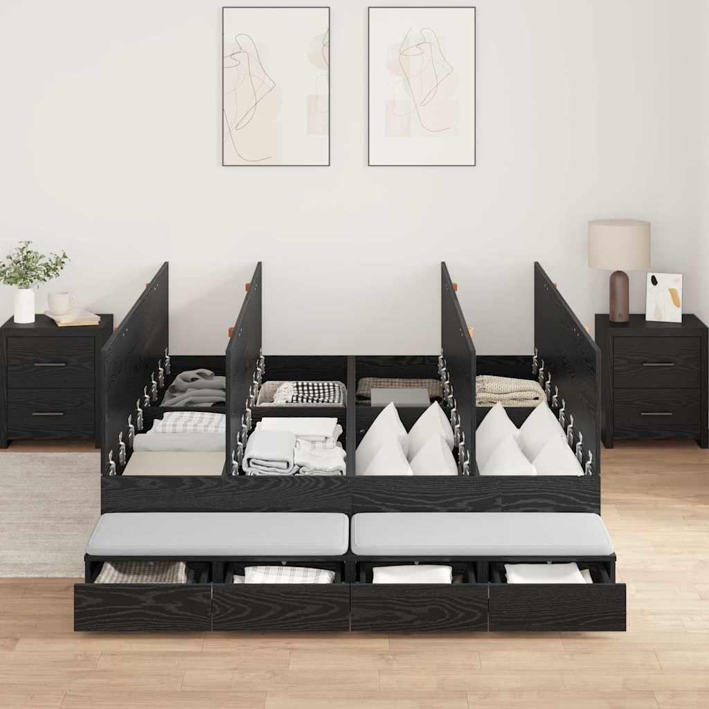 Storage Bed Frame with Drawer Black Oak 135 cm Engineered Wood