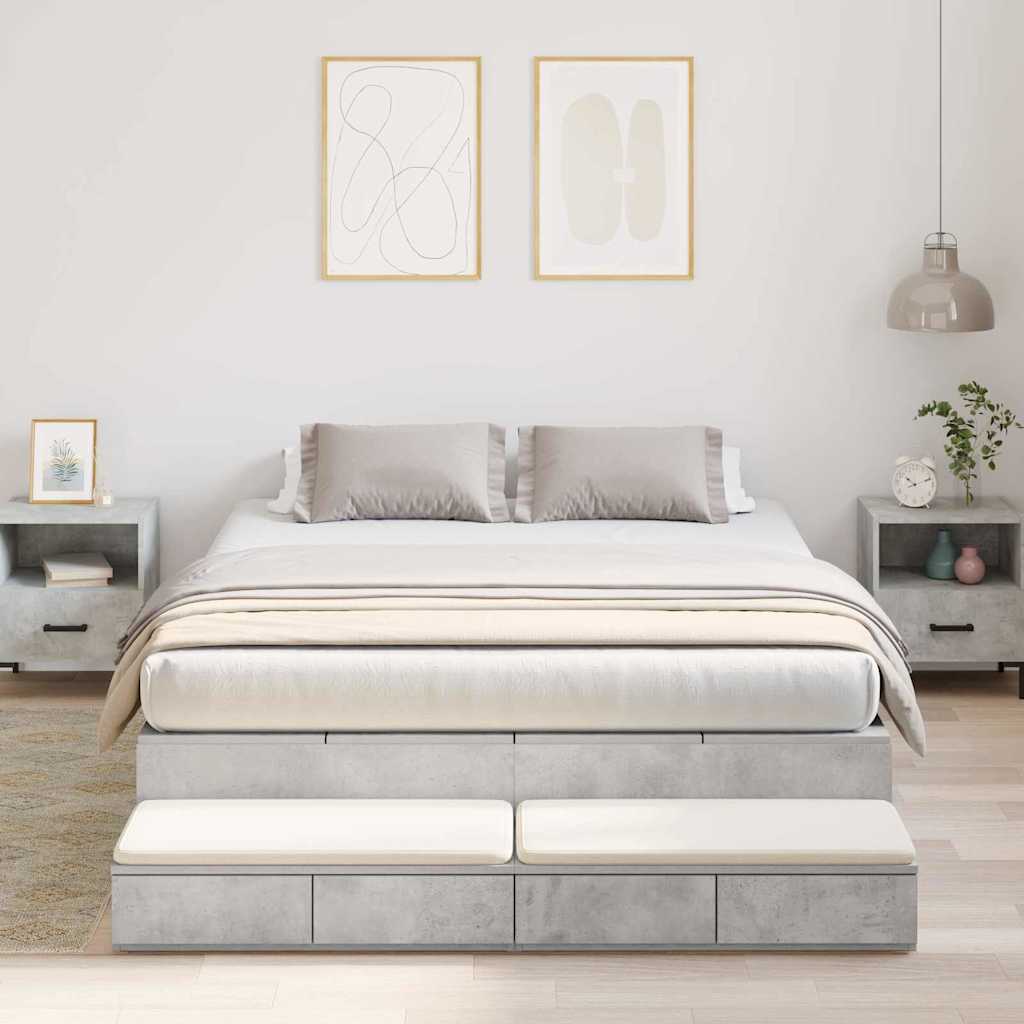 Storage Bed Frame Concrete Grey 135 cm Engineered Wood