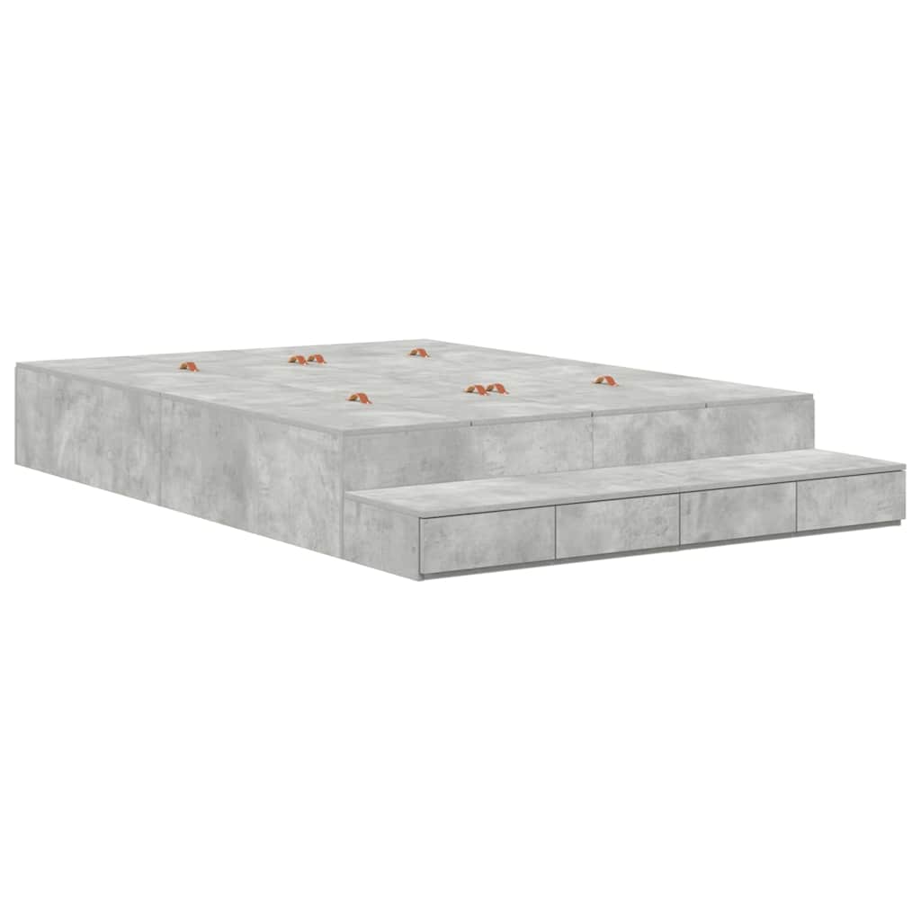 Storage Bed Frame Concrete Grey 135 cm Engineered Wood