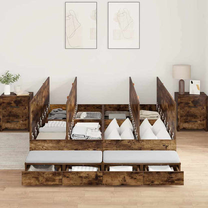 Storage Bed Frame with Drawer Smoked Oak 135 cm Engineered Wood