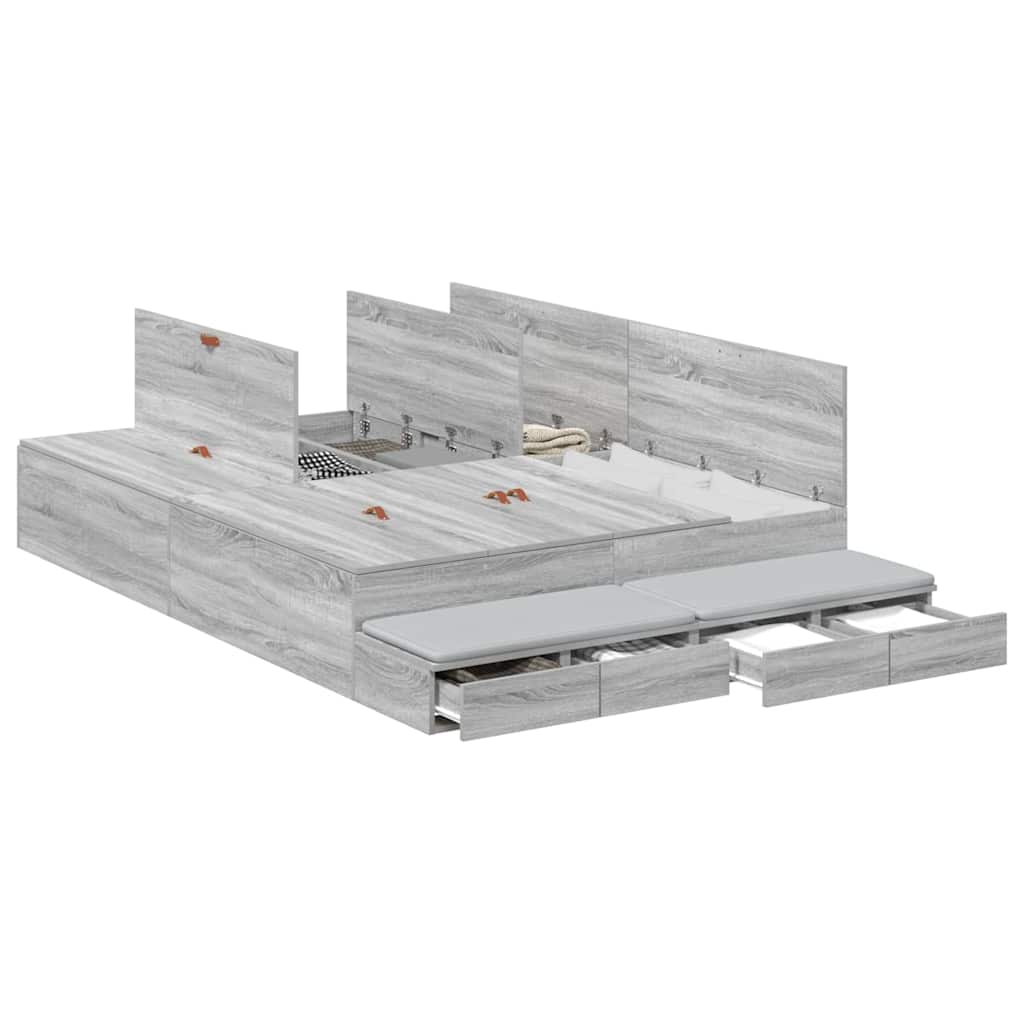 Storage Bed Frame Grey Sonoma 135 cm Engineered Wood