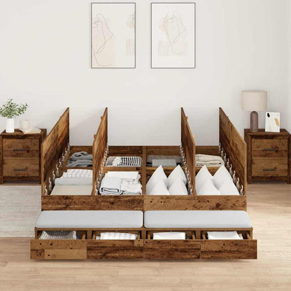 Storage Bed Frame with Drawer Old Wood 135 cm Engineered Wood