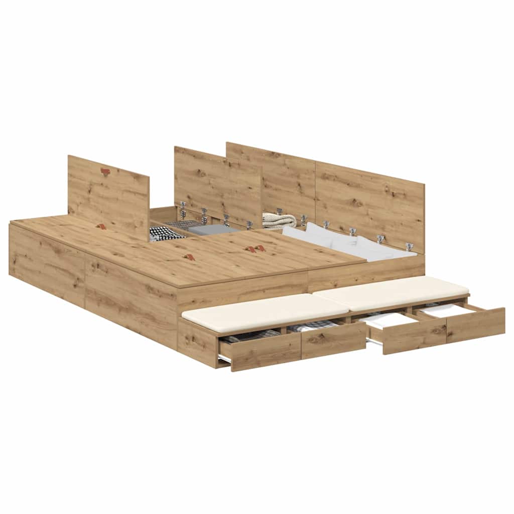 Storage Bed Frame Artisan Oak 135 cm Engineered Wood