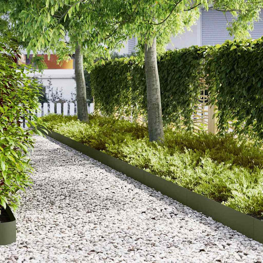 Lawn Edgings 50 pcs Olive green 100 x 0.5 x 20 cm Steel