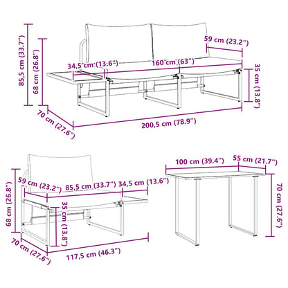 Garden Dining Set 3 pcs Light grey Steel