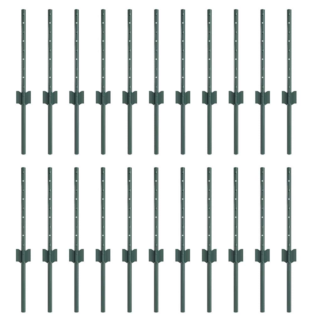Fence Posts Height Adjustable Manual 22 pcs Green 80 cm Steel