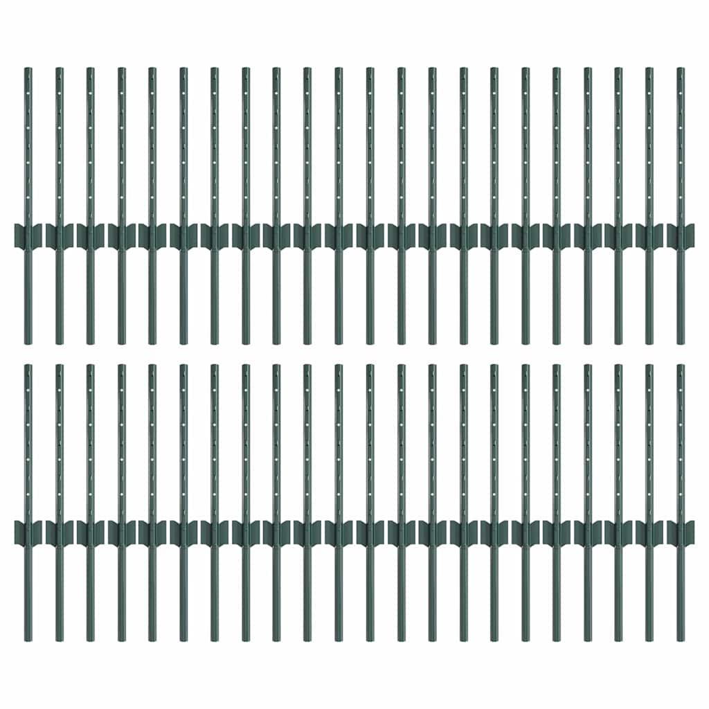 Fence Posts Height Adjustable Manual 44 pcs Green 80 cm Steel