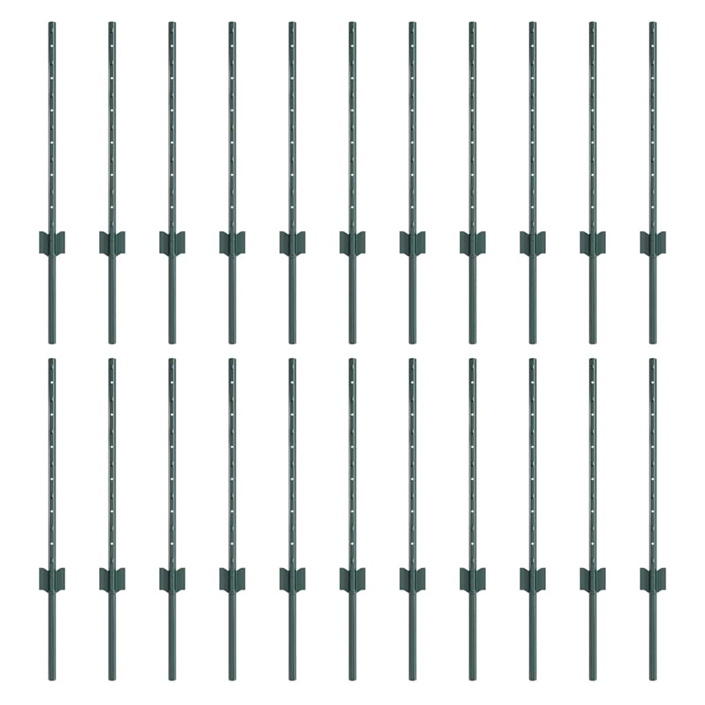 Fence Posts Height Adjustable Manual 22 pcs Green 100 cm Steel
