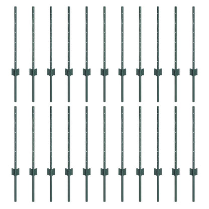 Fence Posts Height Adjustable Manual 22 pcs Green 100 cm Steel