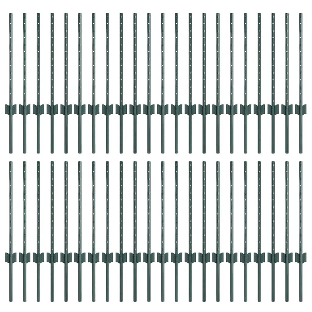 Fence Posts Height Adjustable Manual 44 pcs Green 100 cm Steel