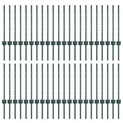 Fence Posts Height Adjustable Manual 44 pcs Green 100 cm Steel
