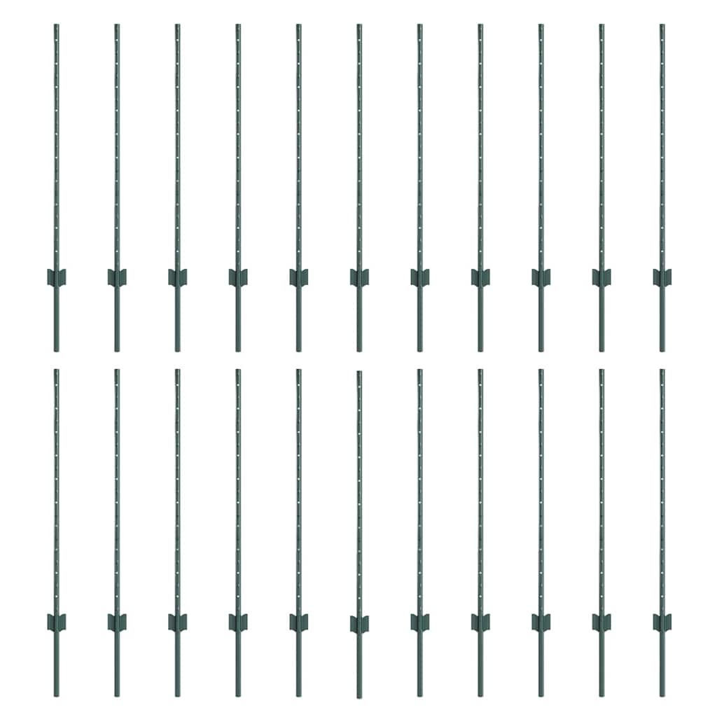 Fence Posts Height Adjustable Manual 22 pcs Green 140 cm Steel