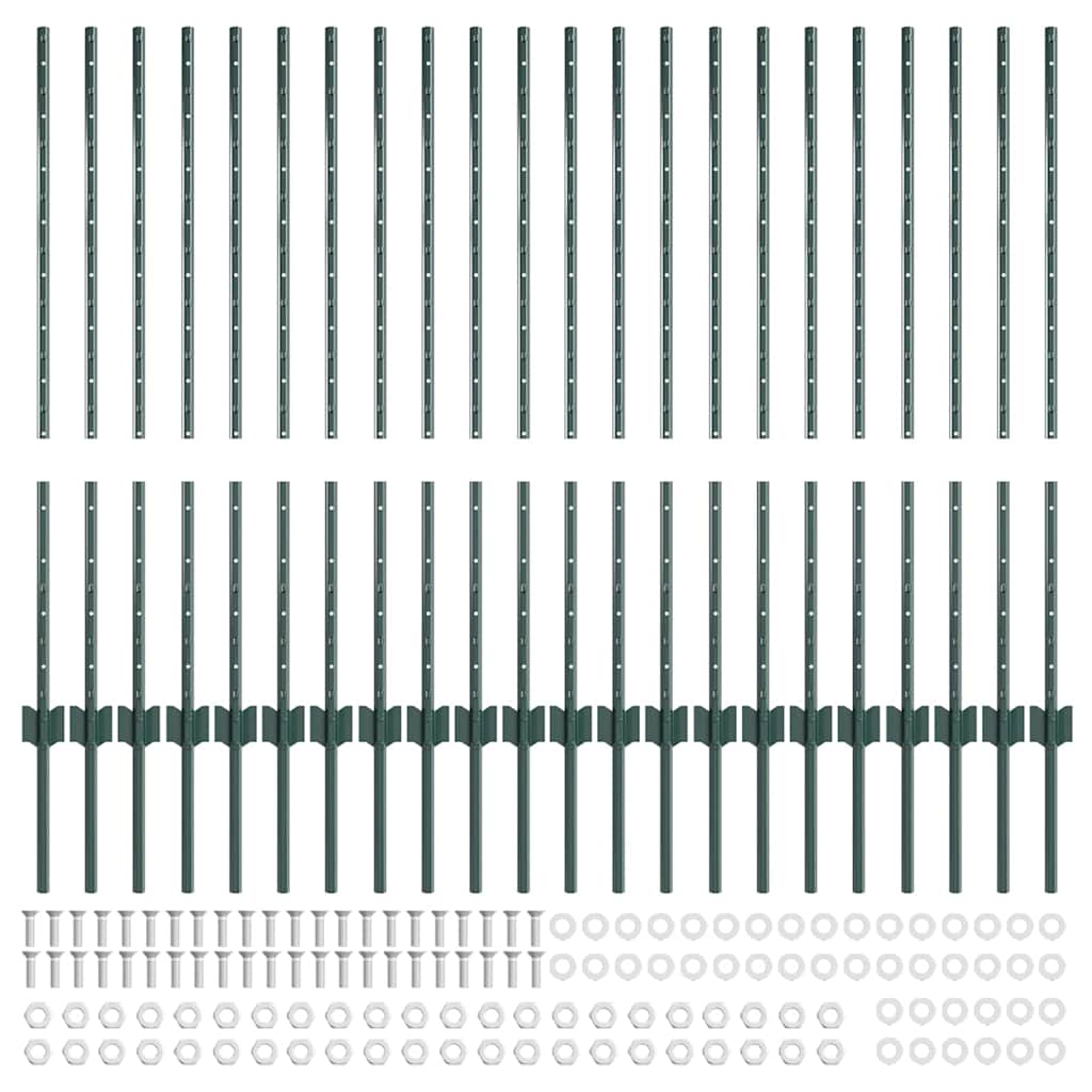 Fence Posts Height Adjustable Manual 22 pcs Green 140 cm Steel