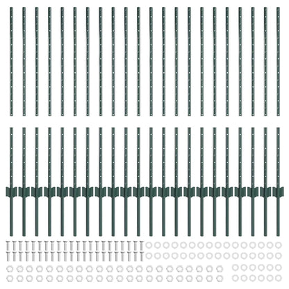 Fence Posts Height Adjustable Manual 22 pcs Green 140 cm Steel