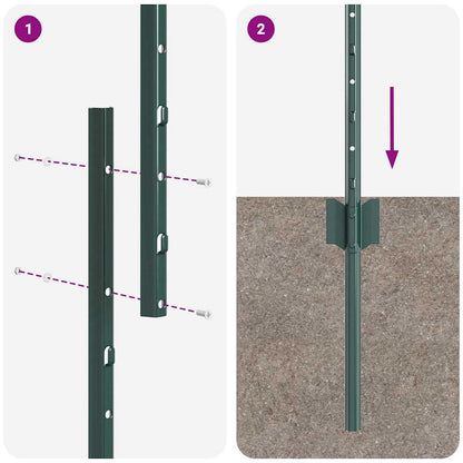 Fence Posts Height Adjustable Manual 22 pcs Green 140 cm Steel