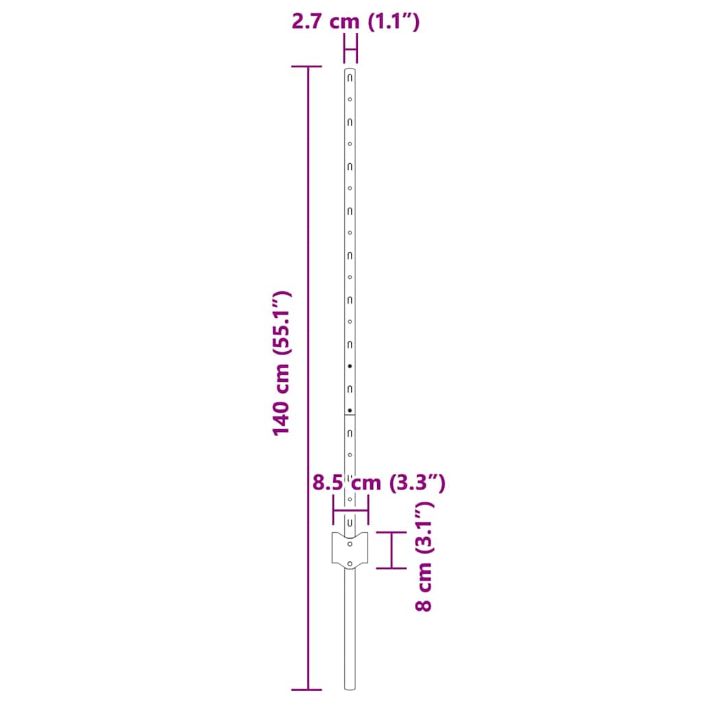 Fence Posts Height Adjustable Manual 22 pcs Green 140 cm Steel