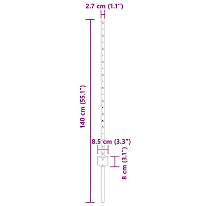 Fence Posts Height Adjustable Manual 22 pcs Green 140 cm Steel