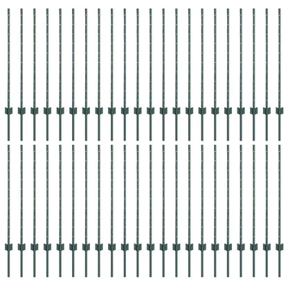 Fence Posts Height Adjustable Manual 44 pcs Green 140 cm Steel