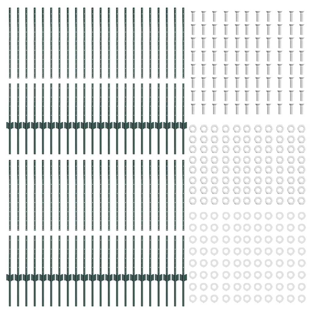 Fence Posts Height Adjustable Manual 44 pcs Green 140 cm Steel