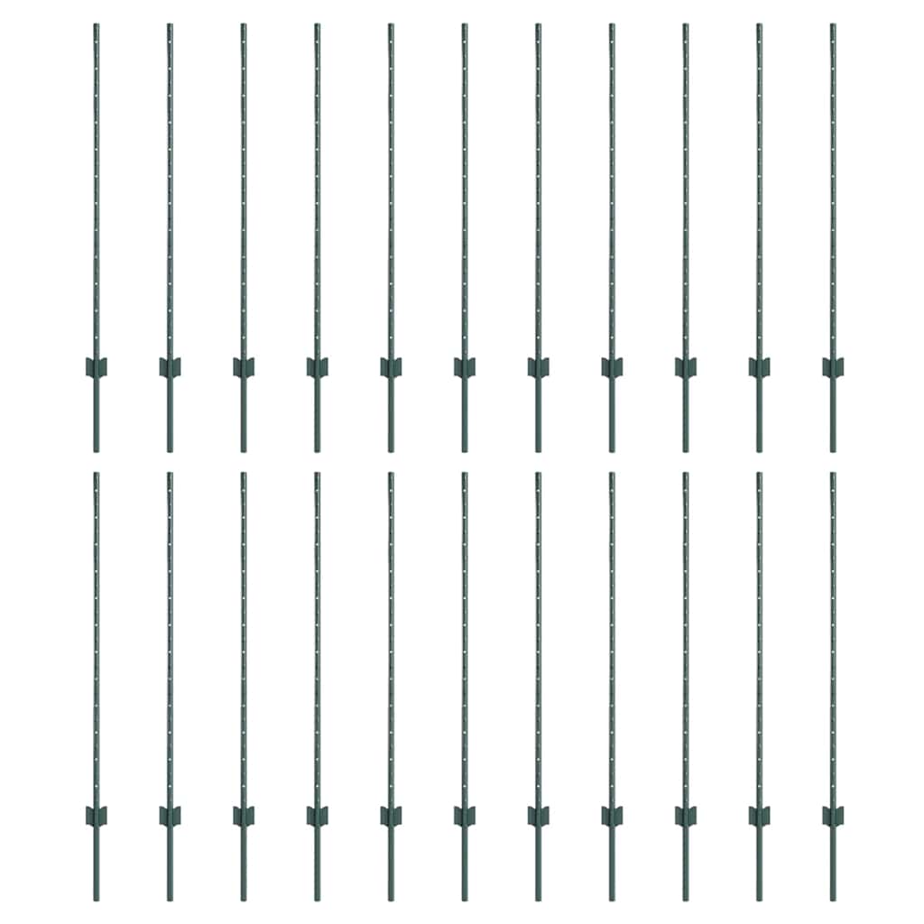 Fence Posts Height Adjustable Manual 22 pcs Green 160 cm Steel