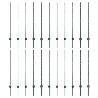 Fence Posts Height Adjustable Manual 22 pcs Green 160 cm Steel