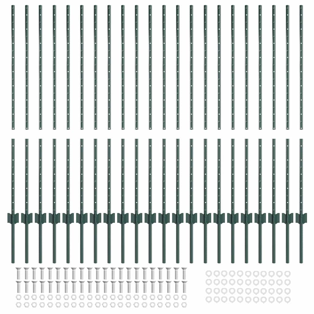 Fence Posts Height Adjustable Manual 22 pcs Green 160 cm Steel