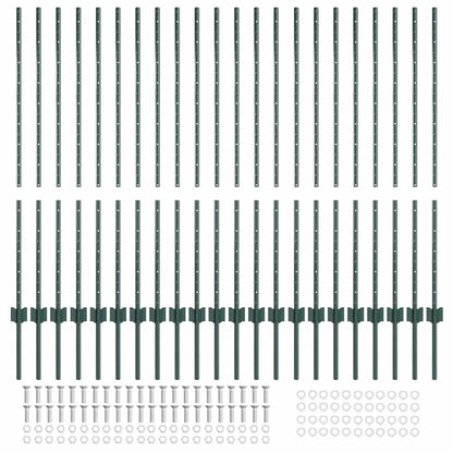 Fence Posts Height Adjustable Manual 22 pcs Green 160 cm Steel